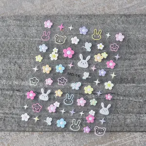 Frühjahr Sommer Mädchen DIY selbstklebende Nagel-Aufkleber Blatt gemischte Muster Tulip 3D-Daisy-Blume Nagel-Aufkleber für Kinder