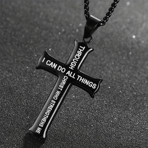 Saya dapat melakukan all <span class=keywords><strong>things</strong></span> perhiasan kalung pria liontin Titanium Hip Hop Cross Tricolour Inggris - Product Image 5