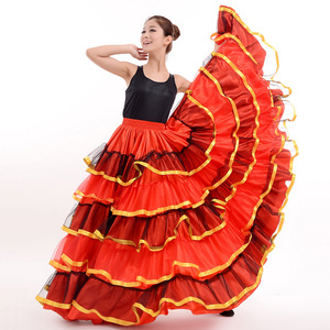 Jupe évasée classique flamenco 180-720 degrés pour femme, jupe <span class=keywords><strong>de</strong></span> <span class=keywords><strong>danse</strong></span> espagnole <span class=keywords><strong>de</strong></span> combat <span class=keywords><strong>de</strong></span> taureaux, robe <span class=keywords><strong>de</strong></span> performance - Product Image 1