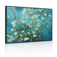 Décoration Murale en Aluminium Noir Encadré, Grande Peinture Classique Van Gogh 'Amandiers en Fleurs', Idéale pour Hôtels, Bureaux et Espaces Commerciaux