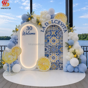 Telón de fondo arqueado de PVC estilo mediterráneo con luces LED blancas y azules, ideal para decoración costera en cumpleaños, bodas y fiestas. - Product Image 1
