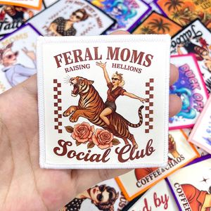 High Quality Iron on Embroidery Funny Cool Mom Tattoos Feral Mom Skull Beach Mom Patch for Outdoor Overcoat <b>Hat</b> Decoration - Product Image 4