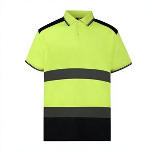 เสื้อโปโลสะท้อนแสงแบบกำหนดเองขายส่ง ระดับ 2 สีเหลืองดำลายทาง แขนสั้น สำหรับงานอุตสาหกรรม - Product Image 2