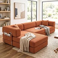 Sofá Cama Plegable Moderno de 4 Plazas, Sofá Convertible de Pana, Cama King Size, Sofá Modular 4 en 1 Combinable DIY
