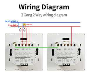 Công tắc đèn tường EU <span class=keywords><strong>Touch</strong></span> 2Gang 2Way, dây dẫn trực tiếp, không cần WiFi, không cần ứng dụng, không cần ghép nối, dùng cho cầu thang, phòng ngủ. - Product Image 3