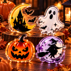 Broche personnalisée en acrylique phosphorescente pour Halloween, thème fantôme, citrouille, château, sorcière, transparente, OEM ODM - Product Image 1