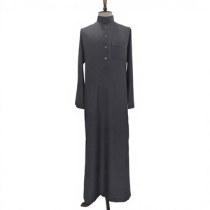 Men Pinstripe Long Sleeve Muslim Shirt Contrast Collar <b>Metal</b> <b>Buttons</b> Chest Pocket - Product Image 2