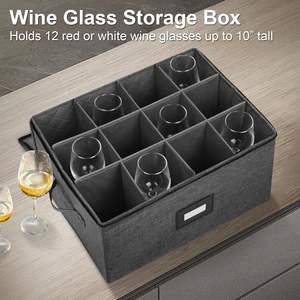 Boîte de rangement pour verre à vin avec séparateurs pour le stockage et le <span class=keywords><strong>transport</strong></span> de la verrerie en cristal, coque dure et empilable - Product Image 3