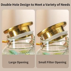 Jarra de vidrio con tapa, diseño clásico de rayas verticales, jarra de agua con asa, garrafa de vidrio para bebidas frías, café, limonada - Product Image 3