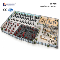 Conception de salle de sport sur mesure, salle de sport commerciale de 800 m², équipement de fitness complet, entraînement cardio, machines de musculation