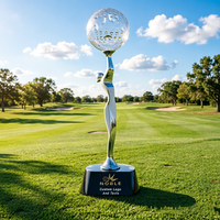 Trofeo de Golf Femenino de Alta Calidad con Figura de Dama Plateada Sosteniendo una Pelota de Golf de Cristal, Personalizable con Logotipo, Ideal para un 'Hole in One'