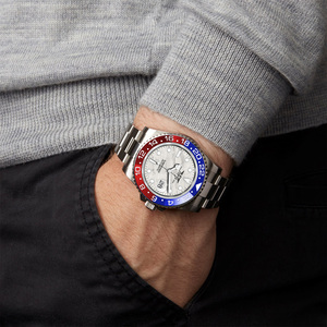 PINDU Retro Classic Men's Automatic Mechanical Diving Watch <b>Red</b> and Blue Ceramic Rotating Bezel <b>Date</b> Window - Product Image 3