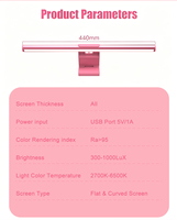 Barre lumineuse LED en alliage d'aluminium rose, alimentée par USB, commande tactile, lampe suspendue pour écran d'ordinateur, 440 mm, Ra92, blanc chaud/froid