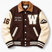 Veste universitaire personnalisée avec manches en cuir PU, étiquette tissée, broderie, étiquette suspendue, veste Letterman à marque privée, OEM