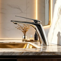 Robinet de lavabo monotrou en cuivre massif pour salle de bain, compatible avec lavabos sous plan et sur plan, eau chaude et froide, pour l'exportation.