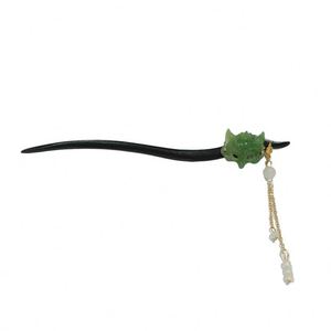 Horquillas de estilo chino con borlas, horquillas de madera con jade verde y diseño de zorro, accesorios para el cabello para atuendos Hanfu, horquilla tipo palillo - Product Image 5