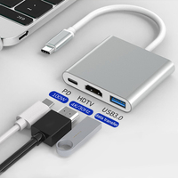 SKYLIGHT Hub 3-en-1 en alliage d'aluminium Type-C avec ports USB 2.1, USB 3.0 et charge PD pour TV/Projecteur/iPhone 15/16/MBP (En stock)
