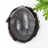Prothèse capillaire pour hommes en cheveux humains indiens, à peau fine 0,06-0,08 mm, avec ligne de cheveux invisible et nœuds fendus, vente en gros