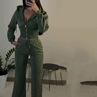 Fabricant de vêtements de sport sur mesure de haute qualité, ensemble deux pièces sweat à capuche zippé et pantalon de jogging surdimensionné multicolore, vêtements de sport avec strass