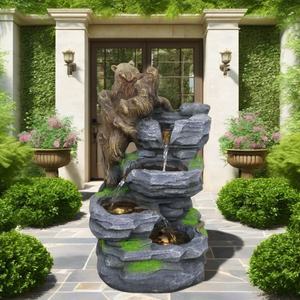 <span class=keywords><strong>Fontaine</strong></span> en cascade de roches empilées en résine WoodStone avec lumière LED, élément d'eau <span class=keywords><strong>zen</strong></span> moderne pour la décoration intérieure et la relaxation au bureau - Product Image 6