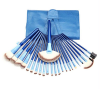 HMU Set lengkap profesional 24 buah Kit elegan wajah Logo kustom kualitas tinggi Set kuas rias biru Pro dengan wadah