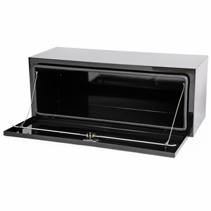 Boîte de rangement en acier noir brillant avec couvercle rabattable et tige de support, étanche à la poussière et à l'eau, boîte à outils industrielle - Product Image 3