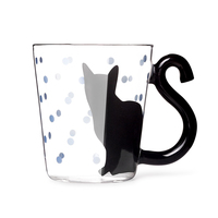 Tasse en verre à motif chat de qualité alimentaire, résistante à la chaleur, 300 ml, transparente, pour jus, café, thé, avec poignée queue de chat – Vente chaude