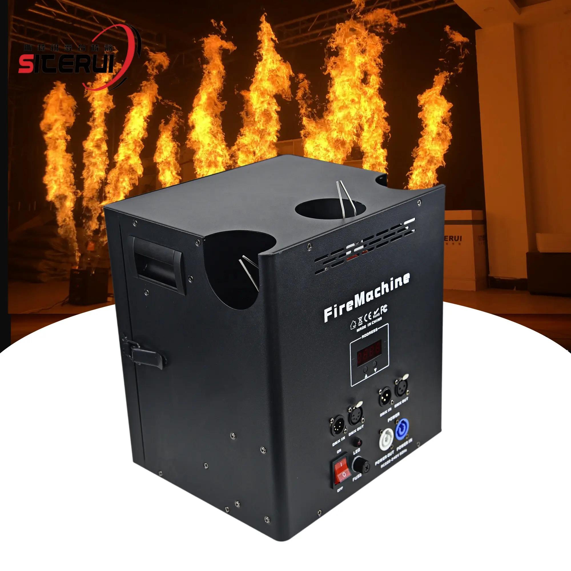 SITERUI 200W नई मॉडल गर्म बेच ट्रिपल-तरह लौ मशीन मंच प्रदर्शन के लिए लौ मशीन DMX स्प्रे आग मशीन