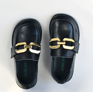 Chaussures en cuir noir personnalisées pour enfants, mocassins en cuir de vache antidérapants à semelle souple pour bébés et enfants, idéaux pour l'école et les spectacles - Product Image 2