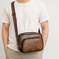 Tas Selempang Kulit PU Vintage Bentuk Kamera Pria, Tas Messenger Kecil Kasual, Banyak Kantong Resleting, Logo Custom Debossed