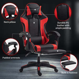 Gaming Chair PU Leather Ergonomic Reclining Swivel Office <b>Desk</b> Chair With Neck Pillow And Footrest - Product Image 1
