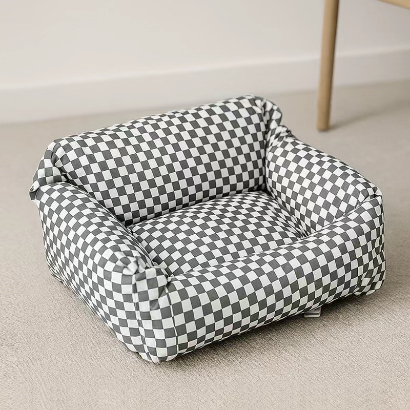 Funda para cama de perro - cuadros grises (fina y fácil de lavar)