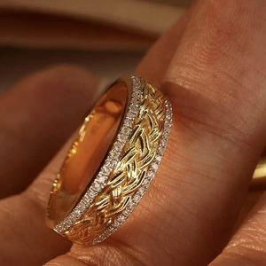 Xinfly Vintage Quality Engagement Wedding Anniversary 0.18ct Round Brilliant Cut Love Celtic Knot Band <b>Men</b> 18k Yellow Gold <b>Rings</b> - Product Image 5