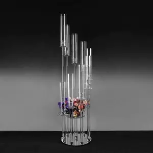 New style tall Clear acrylic Candle Holders wedding centerpiece crystal 5 arms candelabra for party and mariage decoration