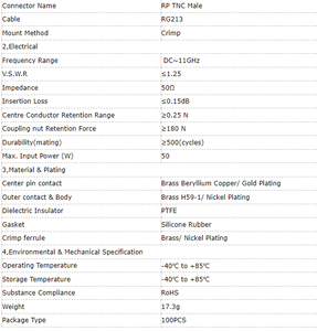 RP TNC Koaxialstecker (HF), für RG213-Kabel, Goldkontakt, 50 Ohm, Adapter-Steckverbinder, Langlebig, HF-Kabelkonfektionierung und Steckverbinder - Product Image 4