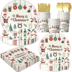 DAMAI Merry Christmas Tableware Sets Santa Claus Disposable Dinner Tableware Set With 7" Plate 9" Plates Napkins Cups Forks - Product Image 1