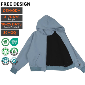 Sweat à capuche court OEM en molleton bouclette 360g, 100% coton, coupe double boxy, avec fermeture éclair, style streetwear oversize, personnalisable pour homme, 3D - Product Image 3