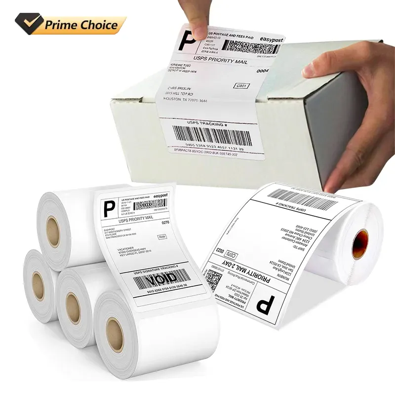 Label pengiriman panas 4x6 500 buah, Label pengiriman termal Label alamat perekat kuat Label Printer termal kosong