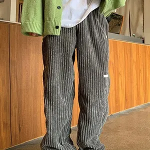 <span class=keywords><strong>กางเกง</strong></span>ผ้าลูกฟูกทรงหลวมสำหรับผู้ชาย<span class=keywords><strong>กางเกง</strong></span>ขากว้างแบบลำลองกางเกงเอวสูงลายทางโลโก้ OEM - Product Image 1