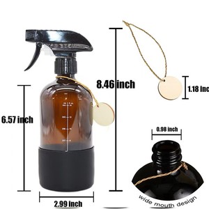 Bouteille pulvérisateur vide ambrée personnalisée <span class=keywords><strong>de</strong></span> 16 oz, bouteille d'emballage pour désinfectant pour les mains à usage domestique ou hôtelier, bouteille en verre ronde <span class=keywords><strong>de</strong></span> type Boston avec manchon en silicone - Product Image 2