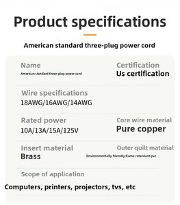 Chúng tôi tiêu chuẩn NEMA 3 prong C13 dây điện kết nối 1.5m 18AWG/16awg AC cung cấp điện sạc cáp chúng tôi cắm sjtw cao su - Product Image 6