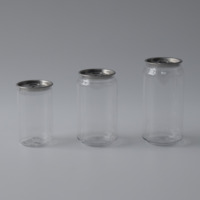 Boîte à boisson personnalisée en PET avec couvercle transparent argenté et languette de traction, disponible en plusieurs tailles et 3 formes de bouchons