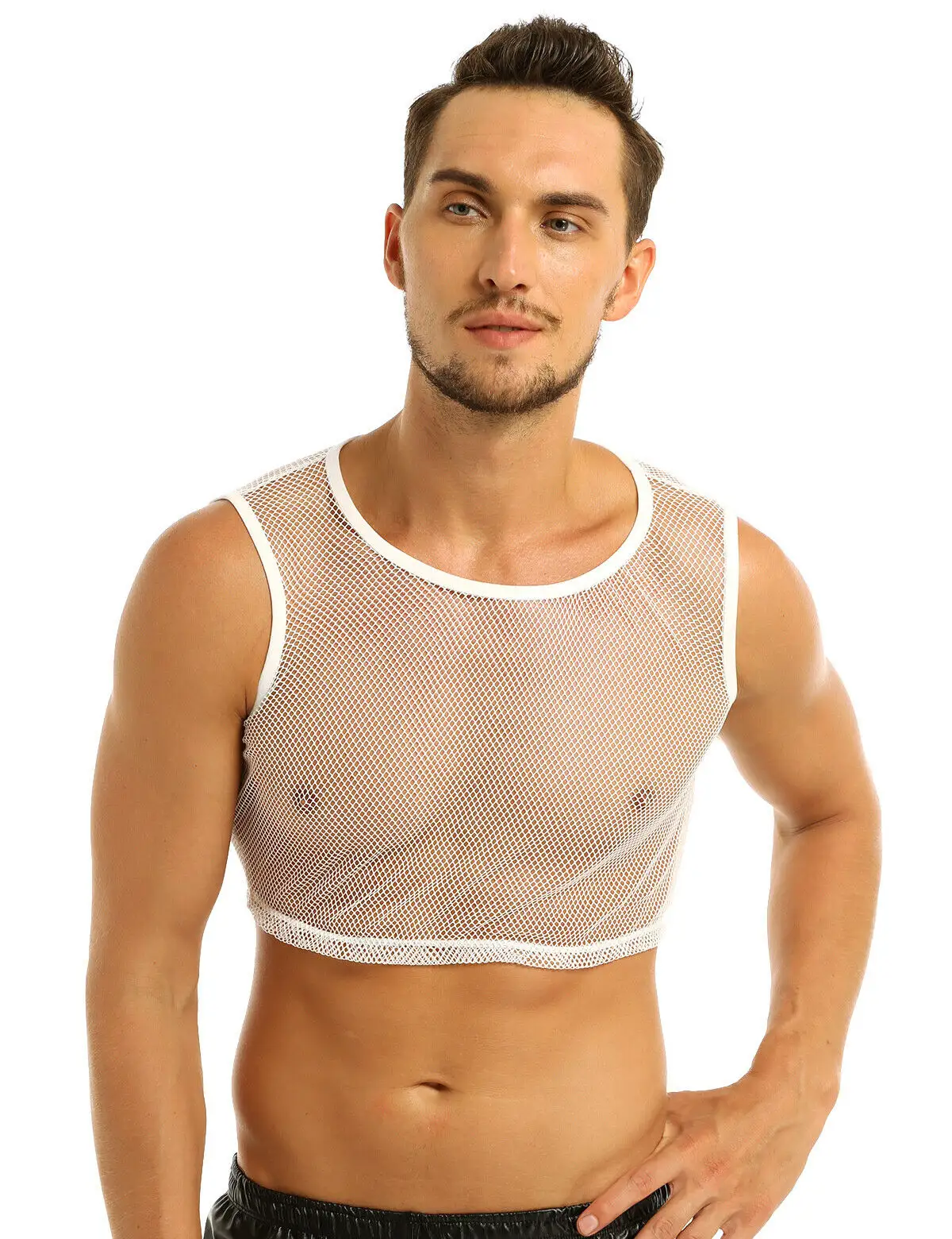 Benutzer definierte schlichte Herren Mesh Crop Top Weste Durchsichtige Muscle Clubwear schnell trocknendes Gym Tank Top mit Handelsmarke