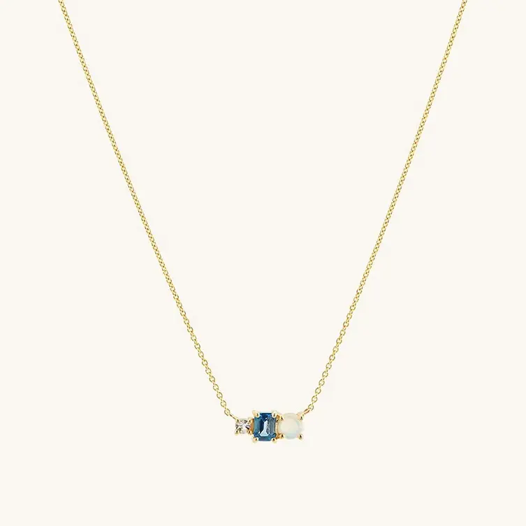 Livraison gratuite 18k plaqué or 925 topaze bleue en argent sterling collier trio bijoux