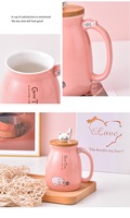 Tasse à café en céramique nordique avec couvercle écologique mignon dessin animé espagne tasse réutilisable bureau Couple tasse pour la vente en gros de la conception de chat