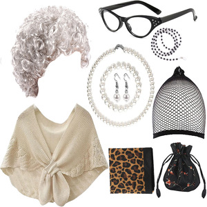 Gran oferta Fancy Fun 8 Uds 100 días <span class=keywords><strong>de</strong></span> escuela Cosplay Set <span class=keywords><strong>para</strong></span> <span class=keywords><strong>niñas</strong></span> abuela peluca Granny camisón <span class=keywords><strong>accesorios</strong></span> Old Lady peluca Set - Product Image 5