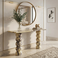 Table console moderne en marbre, base croisée demi-lune, table de luxe en pierre pour salon et hôtel, vente en gros directe usine, usage mondial