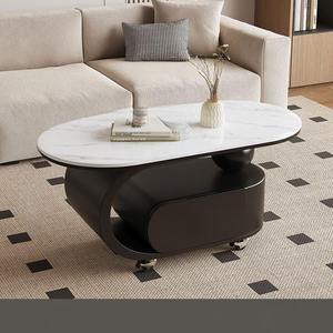 Table basse ovale mobile en dalles de pierre de luxe de style italien, ensemble gigogne, nouveau design pour salon compact, tables d'appoint de canapé - Product Image 5