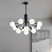 Lustre LED suspendu moderne et créatif en fer noir avec boule de verre, idéal pour villa et salon, style luxe