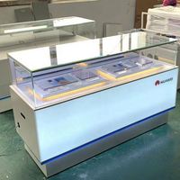 Vitrine d'exposition moderne personnalisée pour téléphones portables avec éclairage LED, éco-responsable, facile à assembler, étagère de vente au détail pour téléphones mobiles